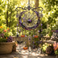 Acrylic moon and spider web hanging ornament with purple bead chains and pumpkin dangles