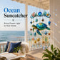 Ocean acrylic pendant garden ornament with blue sea turtle and dangling ocean-themed charms