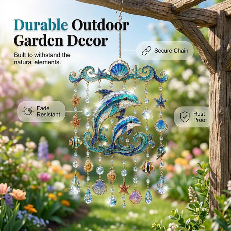 Ocean acrylic pendant garden ornament with blue sea turtle and hanging beads and star charms