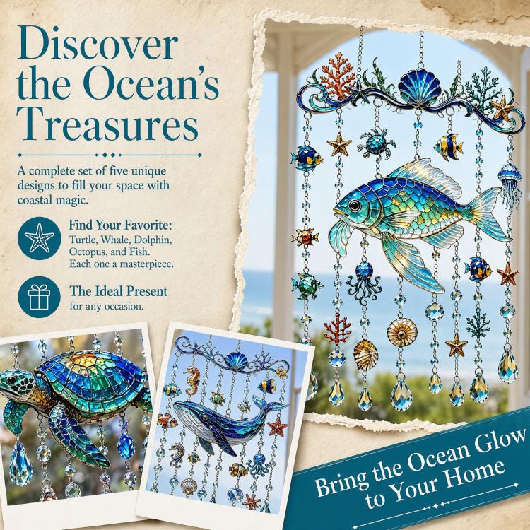 Ocean acrylic pendant garden ornament with blue sea turtle and mixed sea-shell and star charms