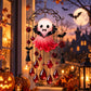 Halloween vampire ghost wind chime with red cape, bat wings, and red crystal drop charms