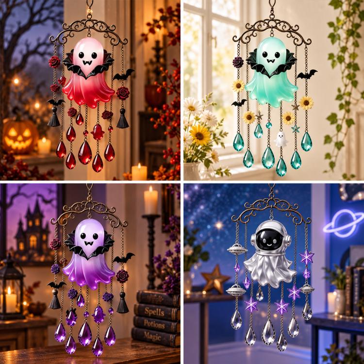 Assorted Halloween vampire wind chimes set with red, green, purple, and astronaut styles