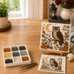 Halloween sea glass DIY art kit with owl artwork on easel and step-by-step guide
