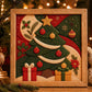 Framed Christmas fabric art kit featuring a stylized Christmas tree with ornaments and presents