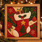 Framed Christmas fabric art kit featuring a large Christmas stocking with holly and stars