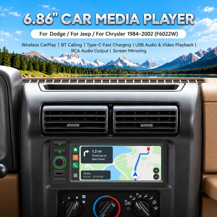 6.86 inch car media player installed in dashboard with navigation screen