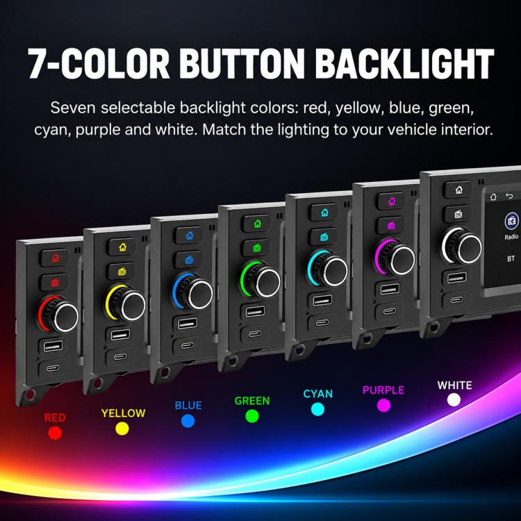 Car MP5 player with selectable 7-color button backlight