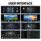 Car MP5 player user interface screens for radio, phone, video, and settings