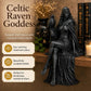 Black raven goddess desktop ornament with raven companion, intricately sculpted draped robe