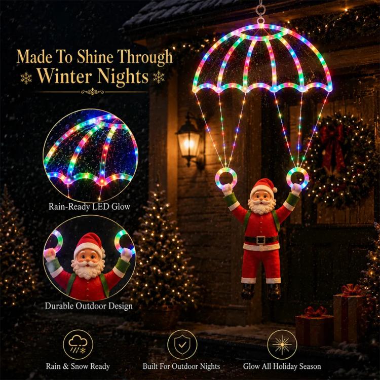 Color-changing LED Santa parachute pendant light with rainbow dome and rings