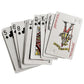 Stack of gray plastic playing cards with red/black faces and raised braille dots on back