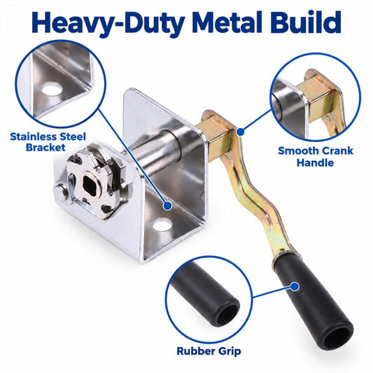 Heavy-duty metal net cable tensioner with smooth crank handle and rubber grip