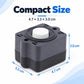 Compact diaphragm pump pressure switch with dark casing and white control knob on top.