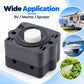Diaphragm water pump pressure switch with dark rectangular housing and white top knob.