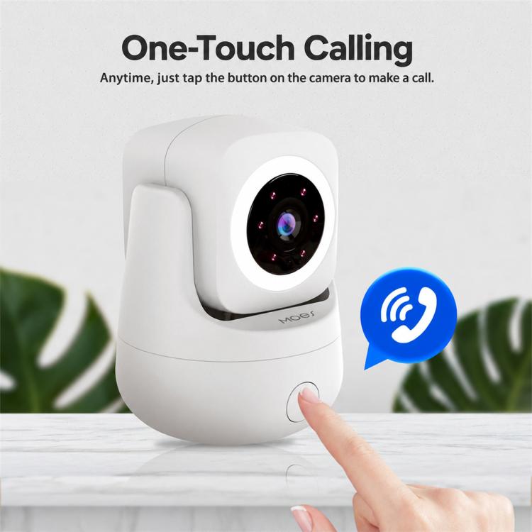 White indoor WiFi security camera with circular lens and red IR LED dots
