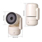 White indoor smart security camera with wall bracket, shown with height and width dimensions.