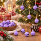 Purple painted small round bell charms, 14mm, hanging ornaments and loose charms in a bowl