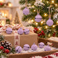 Purple painted small round bell charms, 14mm, hanging ornaments on a tree with gift box