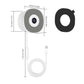 White glass-mounted security camera with cable and round lens housing, shown with size view