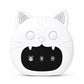 White cat-shaped ultrasonic pest repeller with side vents, round face, and mouse/bug icons