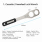 Cassette/freewheel lock wrench tool with toothed metal head and black handle