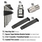 Hex key set and socket tools with adjustable wrench pieces in a lineup