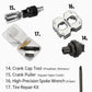 Crank and spoke repair tools with tire repair piece shown in set