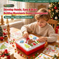 Child using Christmas pegboard kit with multicolor pegs on white board tray