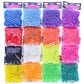 Rubber band bracelet making kit with assorted color packs of elastic bands, multiple shades