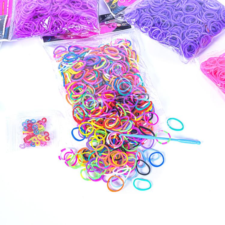 Assorted rainbow elastic rubber bands with bracelet hook tool for DIY bracelet making
