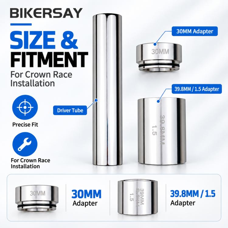 BIKERSAY 30mm and 39.8mm/1.5 adapters with driver tube for crown race installation