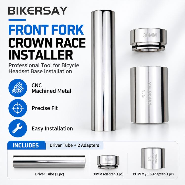 BIKERSAY front fork crown race installer set: driver tube and 30mm/39.8mm adapters
