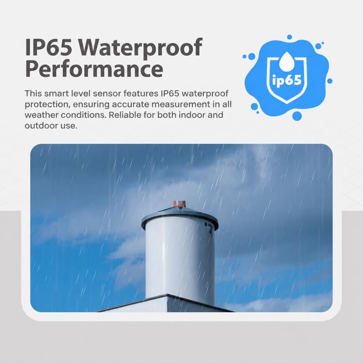 Waterproof smart liquid level sensor with black cap and silver cylindrical body