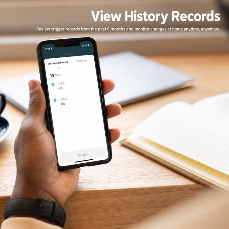 Smartphone displaying SOS alert history app interface
