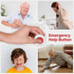 Hand pressing a white SOS emergency help button with red center