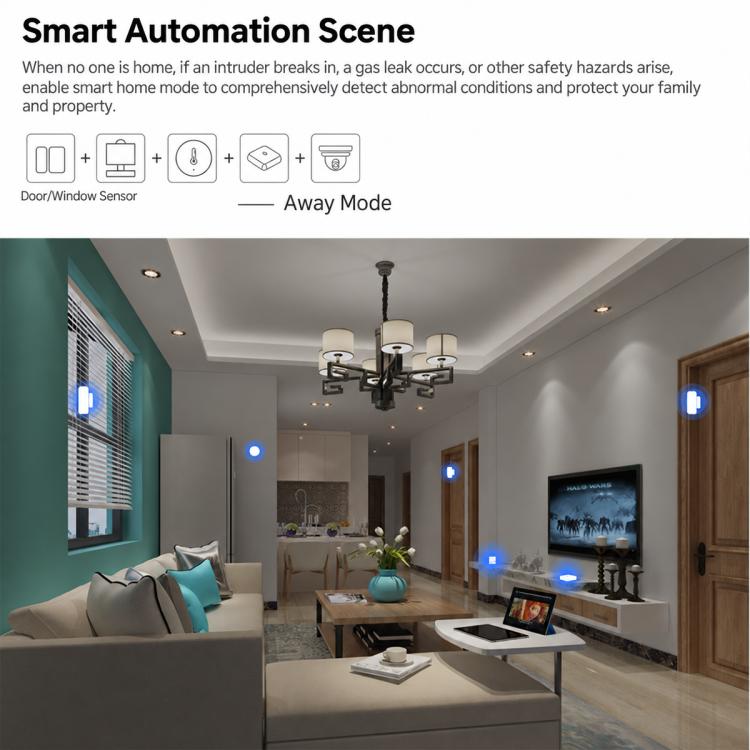 Wireless door and window sensor smart automation scene with sensor mode icons