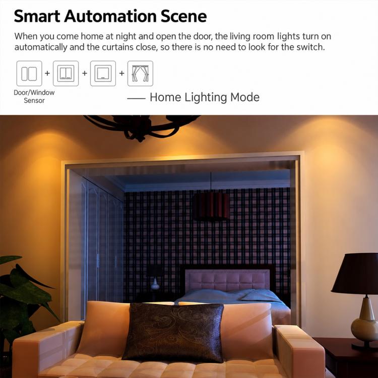 Wireless door and window sensor smart automation scene with home lighting mode
