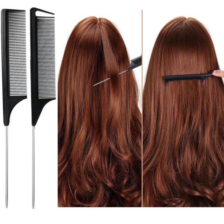 Black highlight comb and topsy tail tool set shown for sectioning and braiding hair