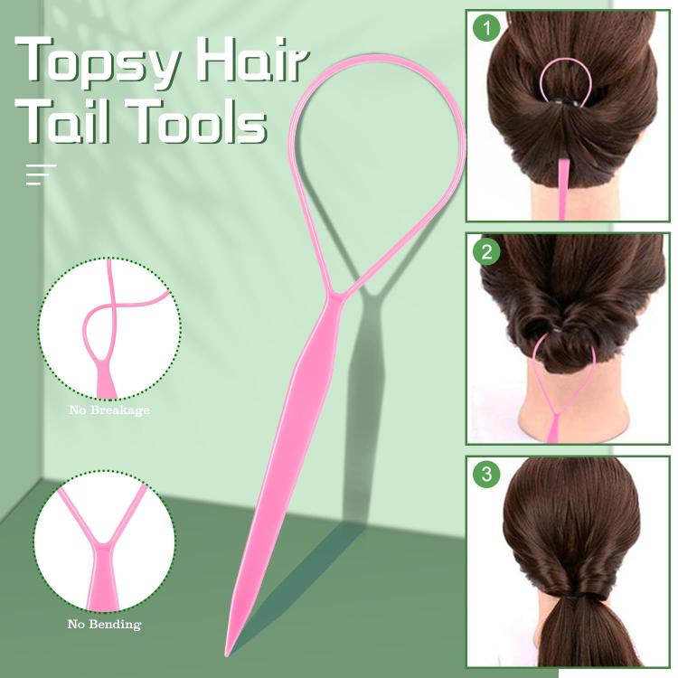 Pink topsy tail tool and highlight comb set for creating a no-braid hair ponytail
