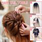 Pink hair tail styling tool used to create braided ponytails with a hook tip