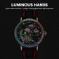 Dulunwe 6057B skeleton mechanical watch, luminous hands, rainbow bezel, black strap