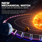 Men's automatic skeleton watch, multicolor gem bezel, rainbow-colored strap