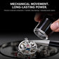Skeleton watch movement display, visible gears and rotor with colored accents