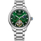 Men's automatic mechanical watch with green dial and silver steel bracelet