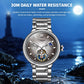 Men's automatic mechanical watch with silver case, brown dial, and steel bracelet
