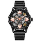 Clover-shaped skeleton automatic mechanical watch with black strap, black case