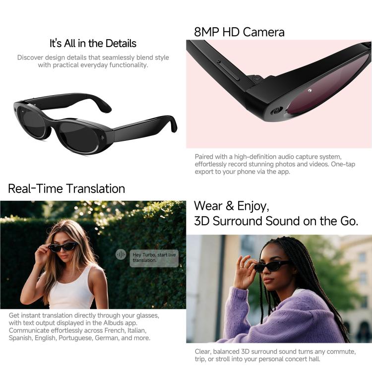 MT6 Cat Eye Smart Glasses with Folding Charging Case, AI Camera Eyewear with Voice Assistant, Translation, Photo and Video Recording, Sunglasses, Anti Blue Light Lens, Tortoise
