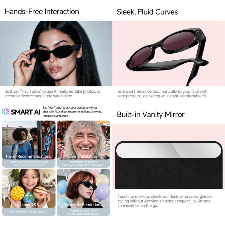 MT6 Cat Eye Smart Glasses with Folding Charging Case, AI Camera Eyewear with Voice Assistant, Translation, Photo and Video Recording, Sunglasses, Anti Blue Light Lens, Tortoise