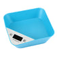 Blue bowl-shaped digital kitchen scale tray with black LCD display on front