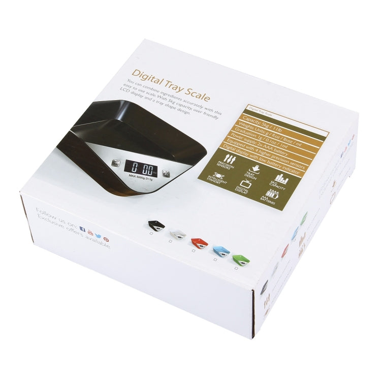 Retail box packaging for digital tray scale in blue and black design